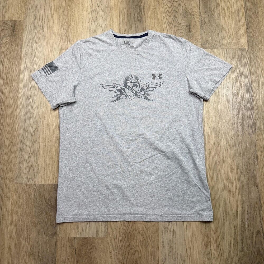 Under Armour Shirt Mens Large Gray Air Cav 1-227 ARB Graphic HeatGear Army Tee
